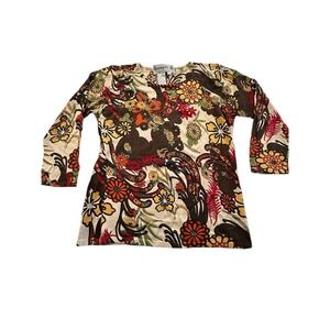 JOSEPH A Blouse Shirt‎ Womens Size Small Flower Floral Pattern 3/4 Sleeve EUC